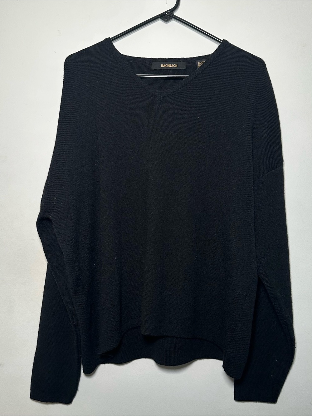 Bachrach Black V-Neck Wool Blend Sweater XL Men’s Lightweight Knit Pullover - Picture 2 of 15